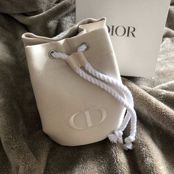 Dior Trousse Pouch Drawstring Bucket Cosmetic Bag Cream Off White - Picture 2 of 4